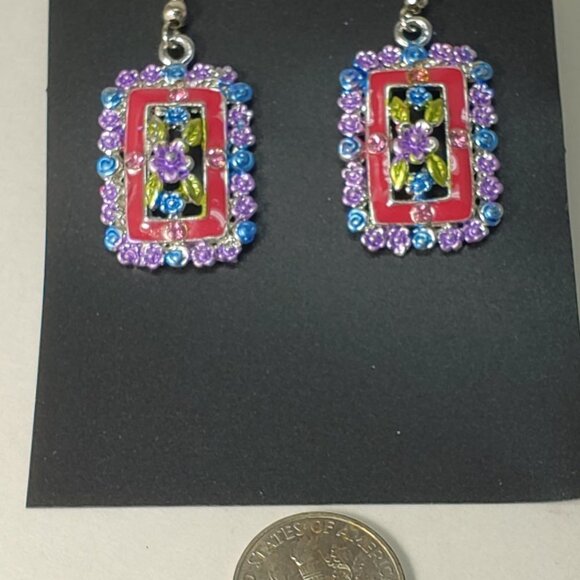 Red - Crystal Floral Drop Earrings – Silver-Tone Statement Jewelry 2-inch - Picture 6 of 7